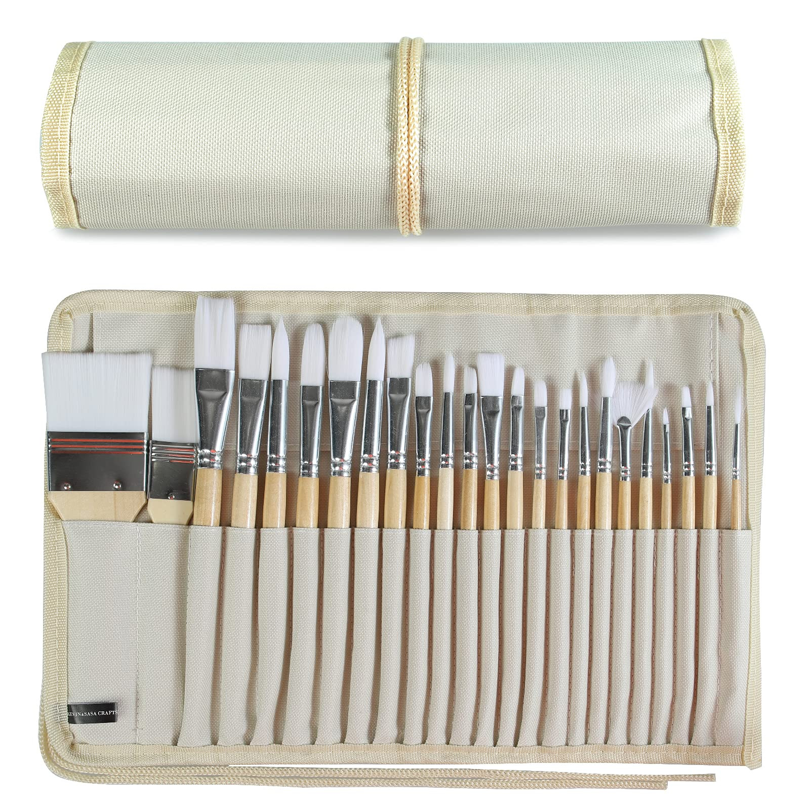 Paint Brushes Set of 24 Pieces Wooden Handles Brushes with Canvas Brush Case, Professional for Oi... | Amazon (US)