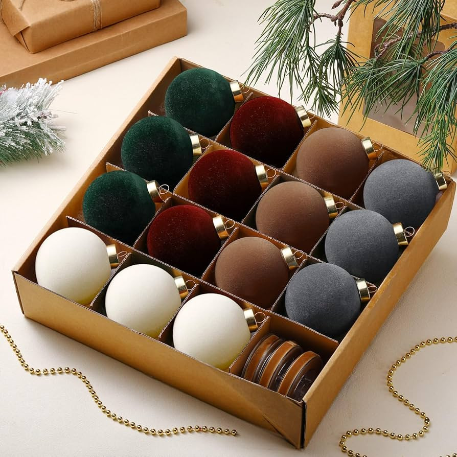 15 Pcs Velvet Christmas Ball Ornaments 3.15 Inch Flocked Christmas Tree Decorations with 10 Yards... | Amazon (US)