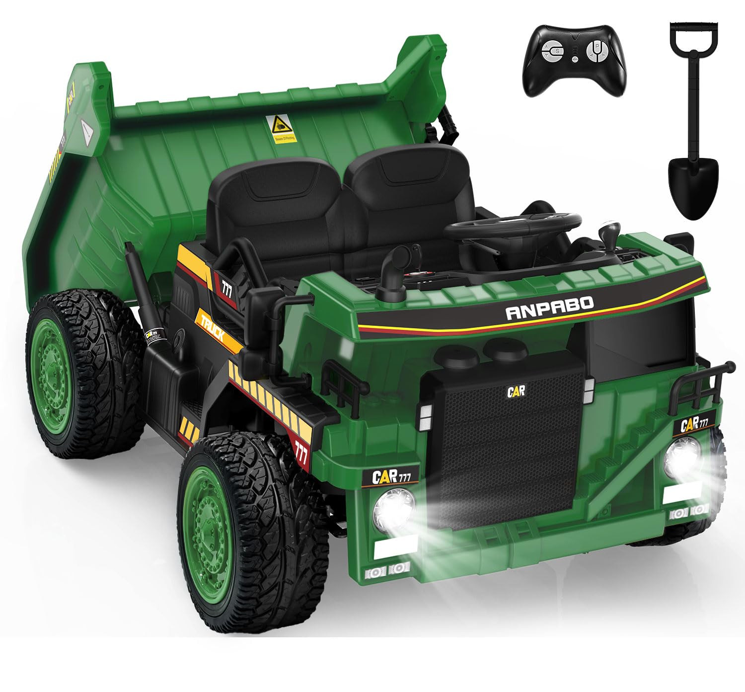ANPABO 24V Ride On Dump Truck, 2X75W Powerful Motors, Up to 4.4Mph, EVA Tires, Construction Vehicle w/Electric Dump Bed and Extra Shovel, 19" Spacious Seat, Kids Car w/Parent Remote -DarkGreen | Amazon (US)