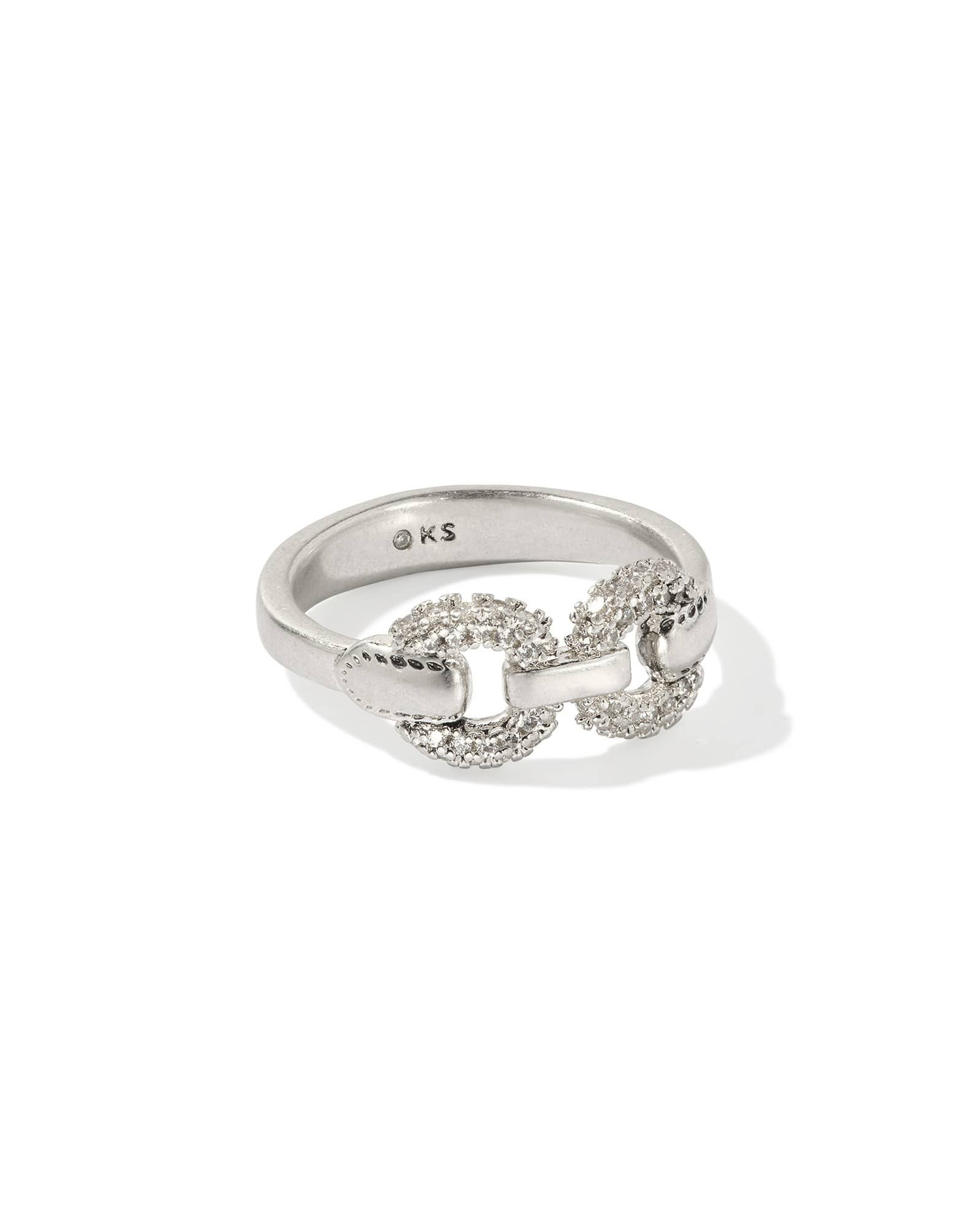 Kendra Scott Beau Vintage Silver Pave Band Ring in White CZ | Nano Crystal | Size 5 | Kendra Scott
