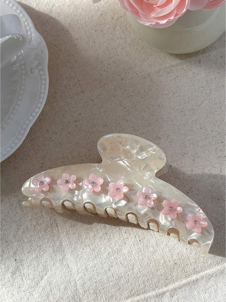 OUSEON Beige Hair Clip With 3D Pink Floral Rhinestone Design, Elegant Sparkling Hair Claw Barrettes For Women Girls, Vintage Wedding Party Daily Hair Accessories Gift Hair Clips Hair Jaw Clip Hair Clamps Hair Clutch Hair Catcher Clip, Claw Clip Fall Winter Flower For Vacation Outfits Woman Summer | SHEIN