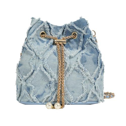 Small Denim Bucket Bag, Jean Purses for Women Denim Crossbody Bags Hobo Bag Drawstring Handbag | Amazon (US)