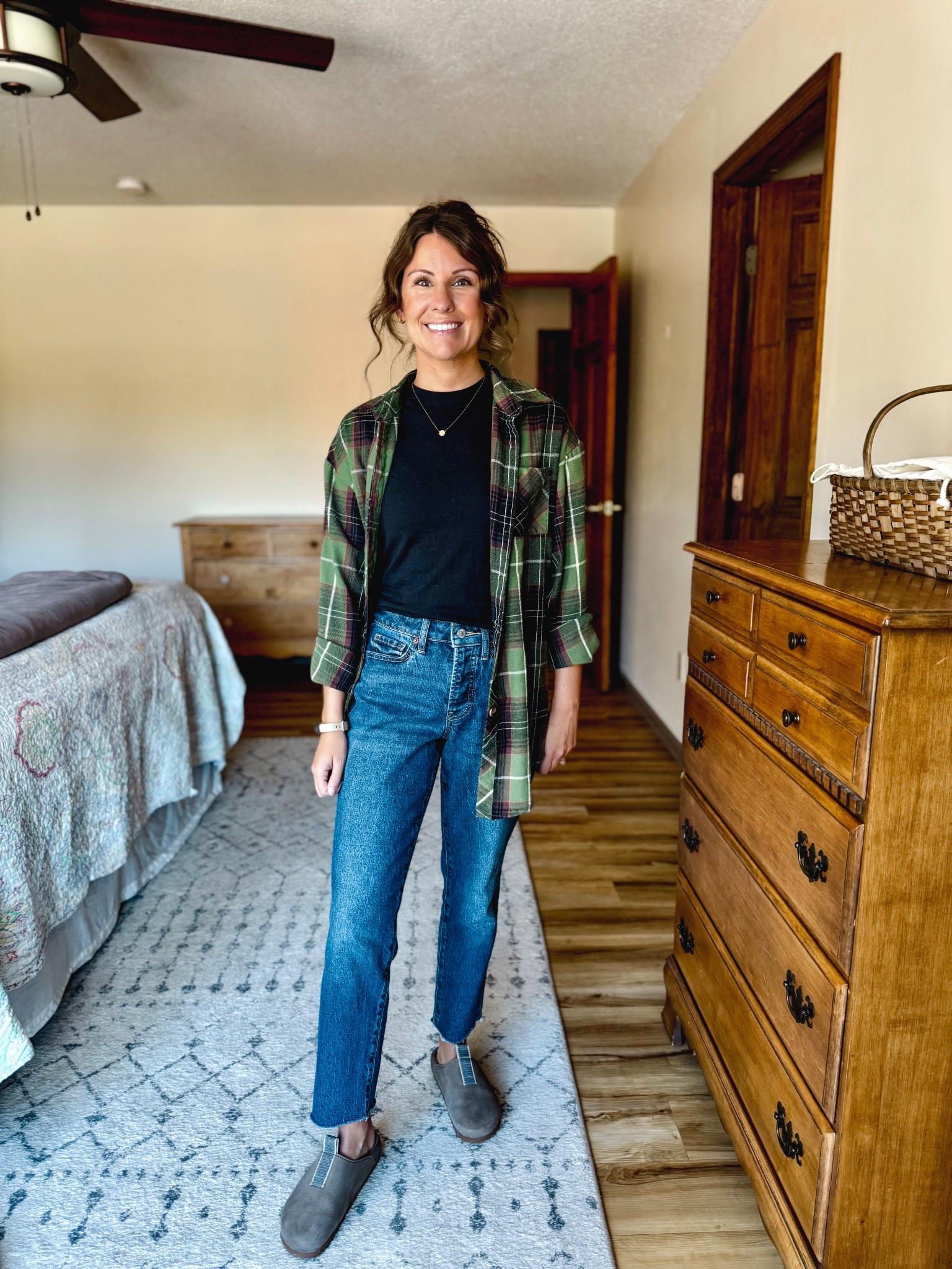 Wearing size small in my tee, small in my flannel and 0 petite in my jeans. My clogs are a size 6 and feel good. 

#LTKPetite #LTKFindsUnder100 #LTKSeasonal