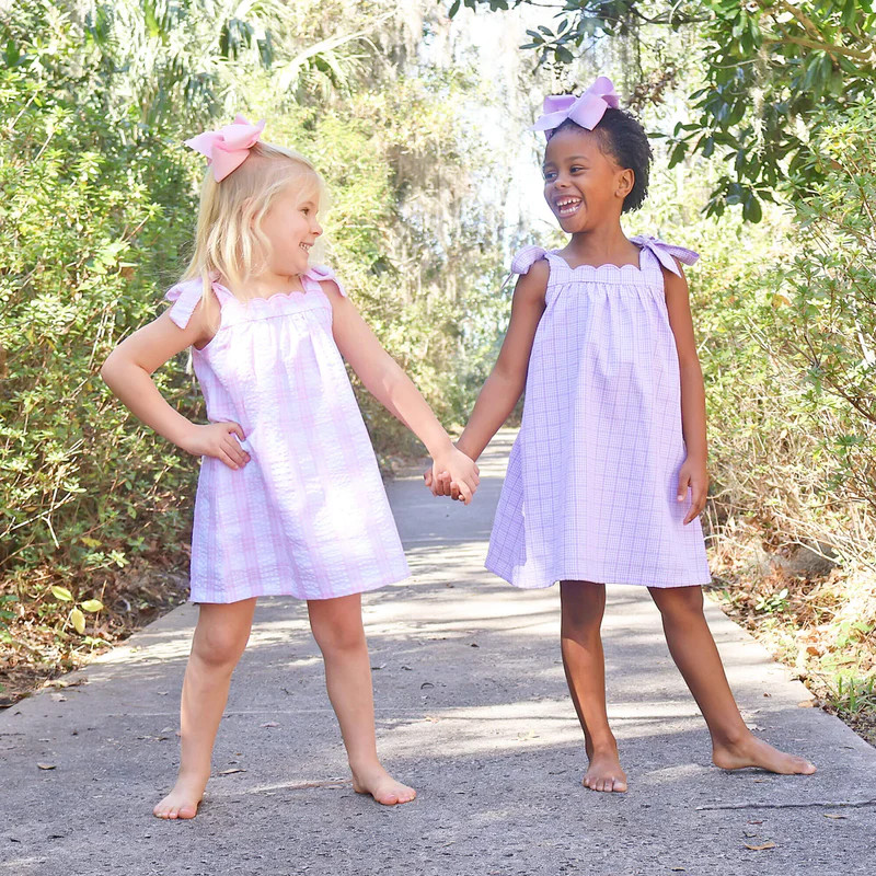 Light Pink Plaid Seersucker Tie Strap Dress | Classic Whimsy