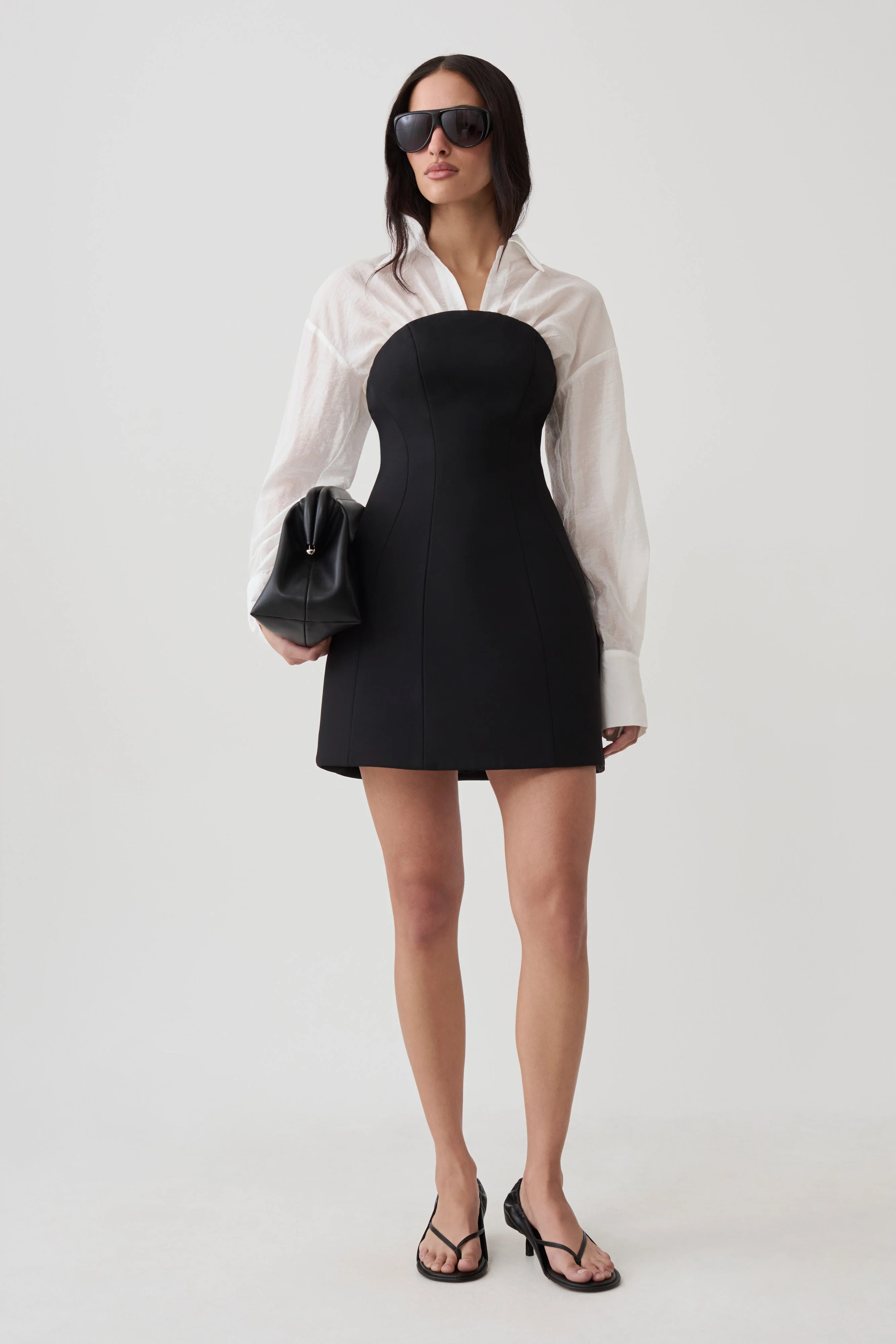 Jenna Long Sleeve Mini Dress With Detachable Shirt / Black/White | MESHKI | 3XL | Meshki UK