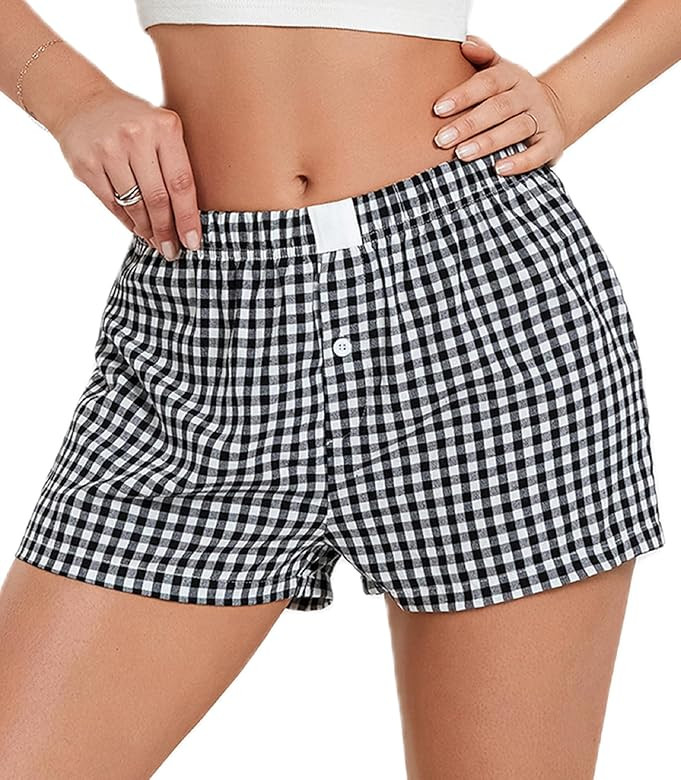 NUFIWI Women Y2k Pajamas Shorts Gingham Cute Pj Short Pants Plaid Lounge Shorts Sleep Bottoms Ela... | Amazon (US)