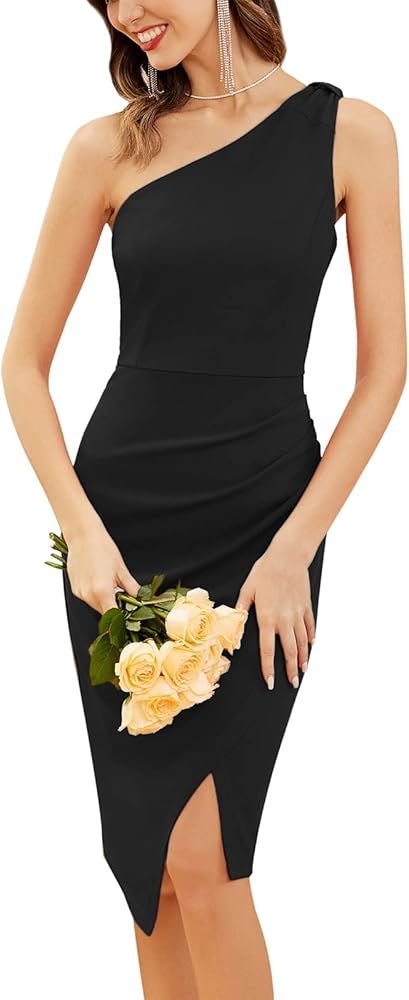 Kate Kasin Women's Ruched One Shoulder Bodycon Cocktail Dress Asymmetrical Sleeveless Slit Formal... | Amazon (US)