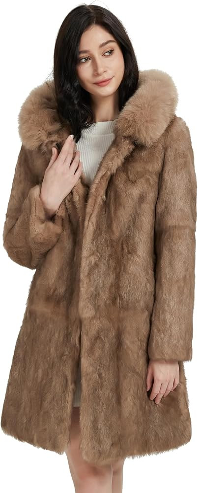 Fur Story Women's Genuine Rabbit Fur Coat Fuzzy Warm Fur Jacket Winter Outware | Amazon (US)