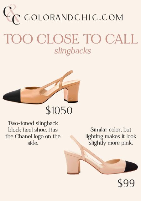 Two toned nude and black sling backs! One pair is the Chanel and the other is Marc Fisher. For almost a $1000 difference, they are very similar!

#LTKshoecrush #LTKstyletip