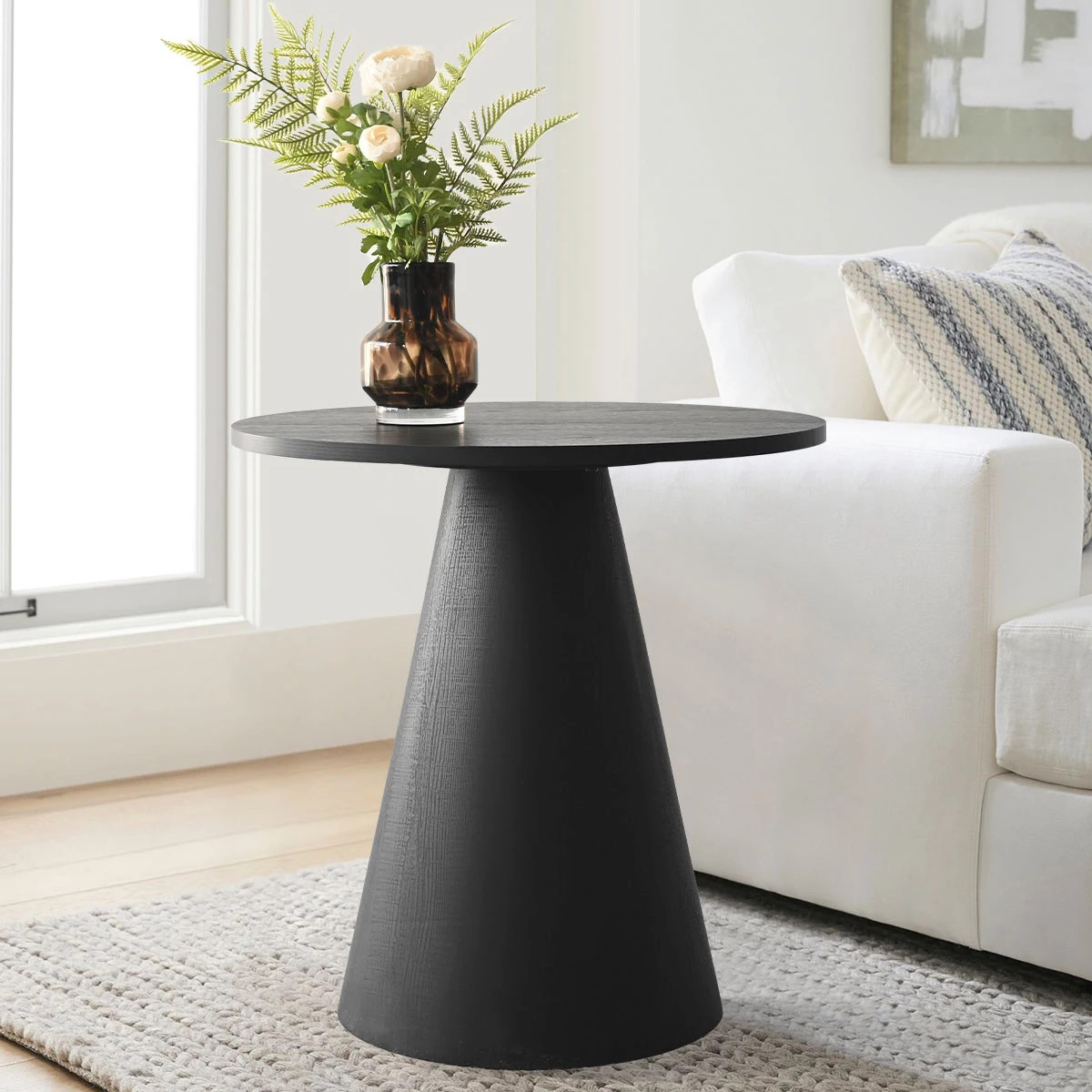 Modern Round End Table, Black Pedestal Side Table with Wood Grain, Compact Accent Table for Livin... | Target