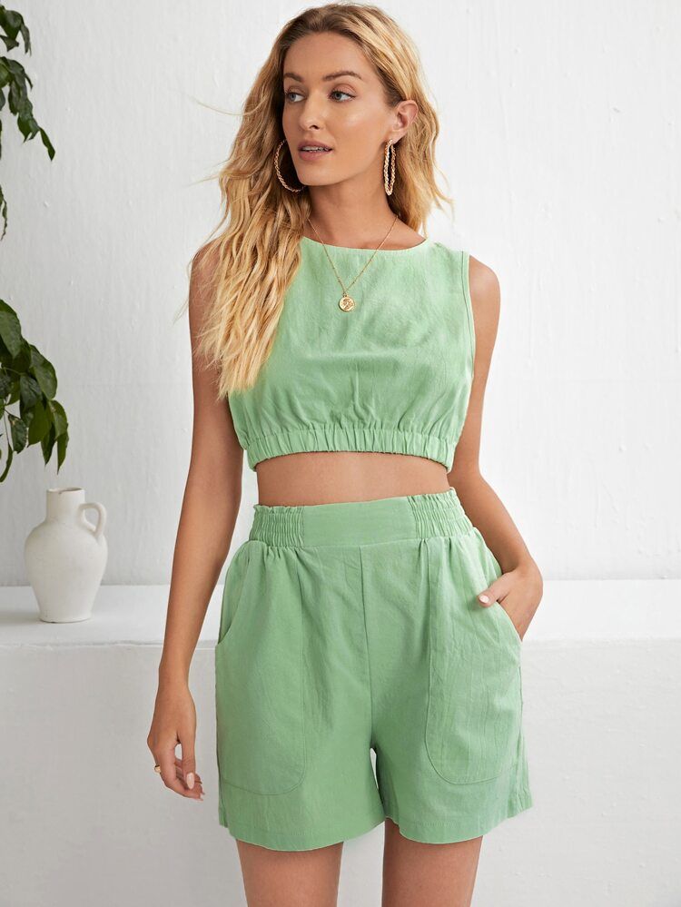 Crop Tank Top & Shorts Set | SHEIN