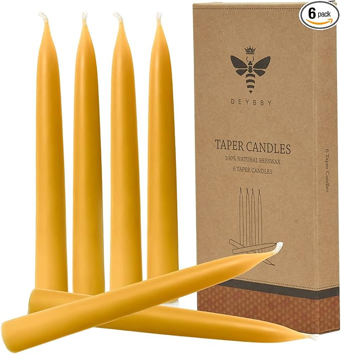 Natural Beeswax Taper Candles, DEYBBY Smokeless and Dripless Beeswax Candles, Long Lasting Burnin... | Amazon (US)