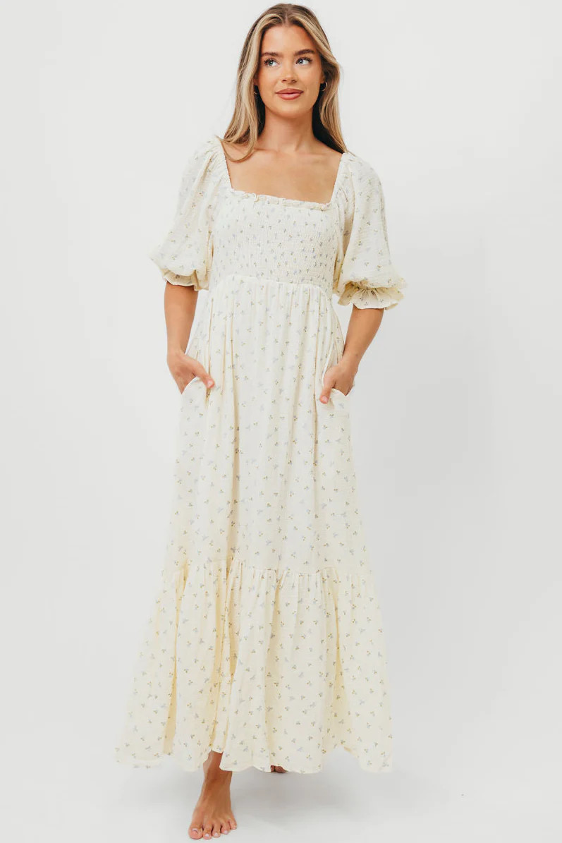 Livvy 100% Cotton Maxi Dress in Petite Blue Floral -Bump Friendly & In | Worth Collective