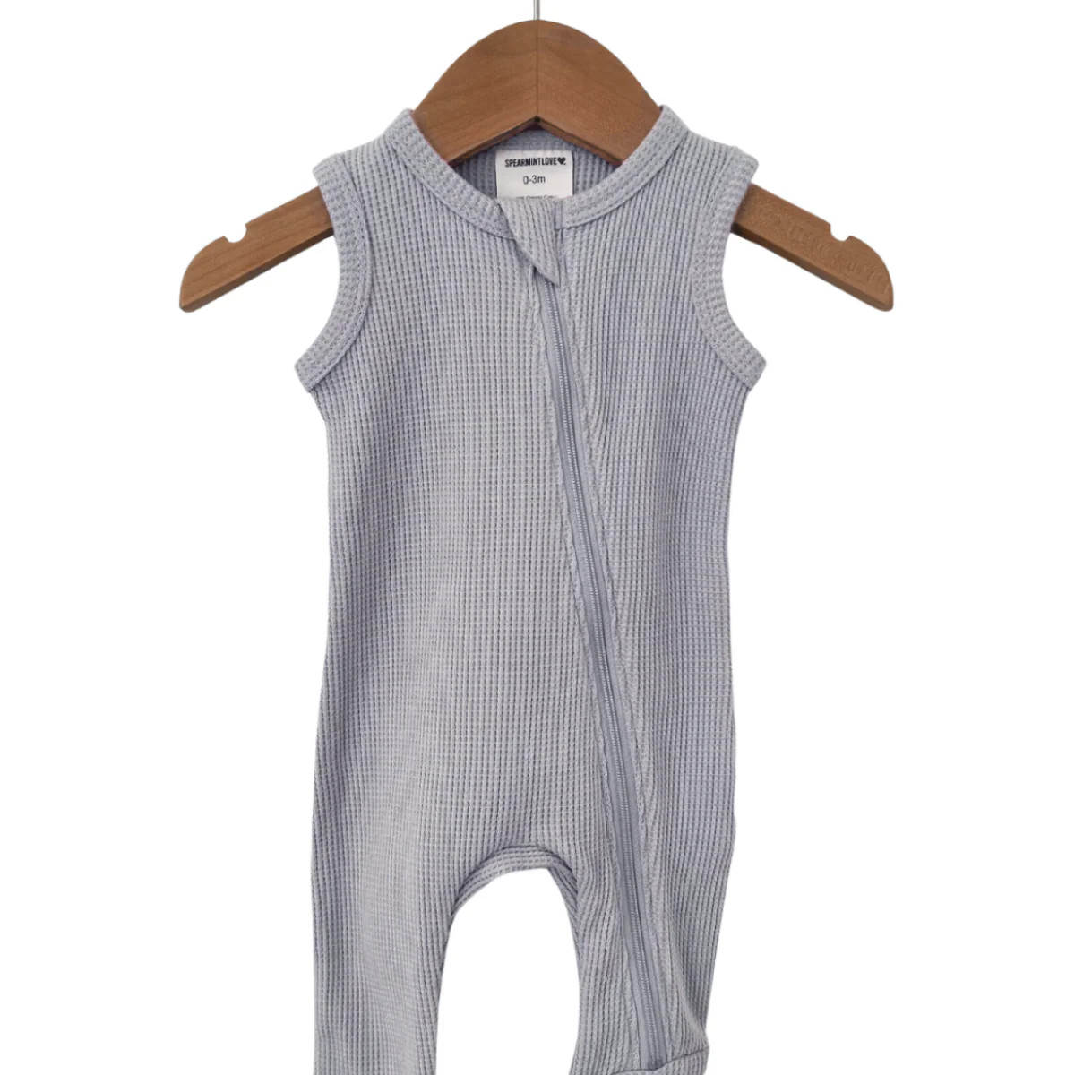 Organic Waffle Sleeveless Zip Romper, Silver | SpearmintLOVE
