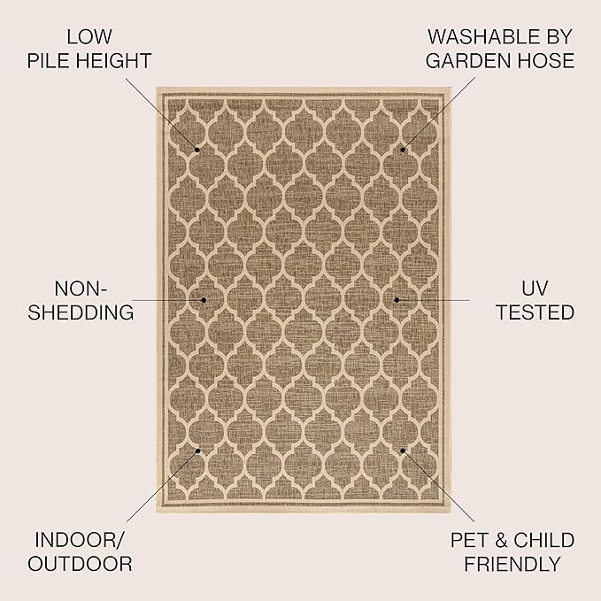JONATHAN Y Moroccan Trellis Indoor Outdoor Area Rug 8X10 Brown/Beige, Trebol Textured Weave for B... | Amazon (US)