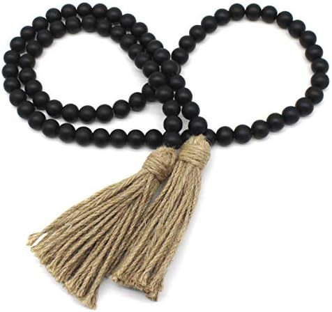 CVHOMEDECO. Wood Beads Garland with Tassels Farmhouse Rustic Wooden Prayer Bead String Wall Hangi... | Amazon (US)