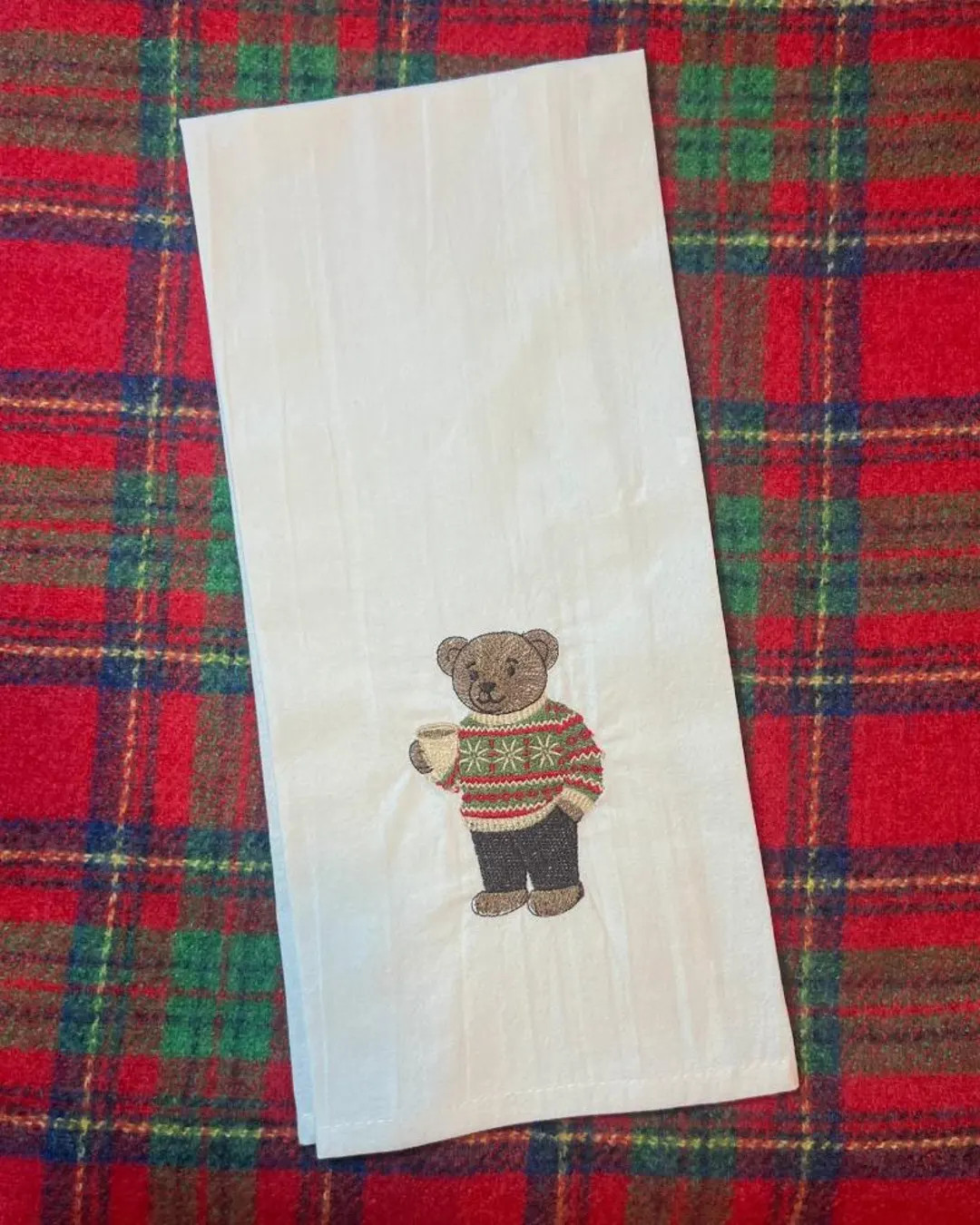 Cozy Teddy Bear Christmas Hand Towel | Bear Kitchen Cotton Towel - Etsy | Etsy (US)