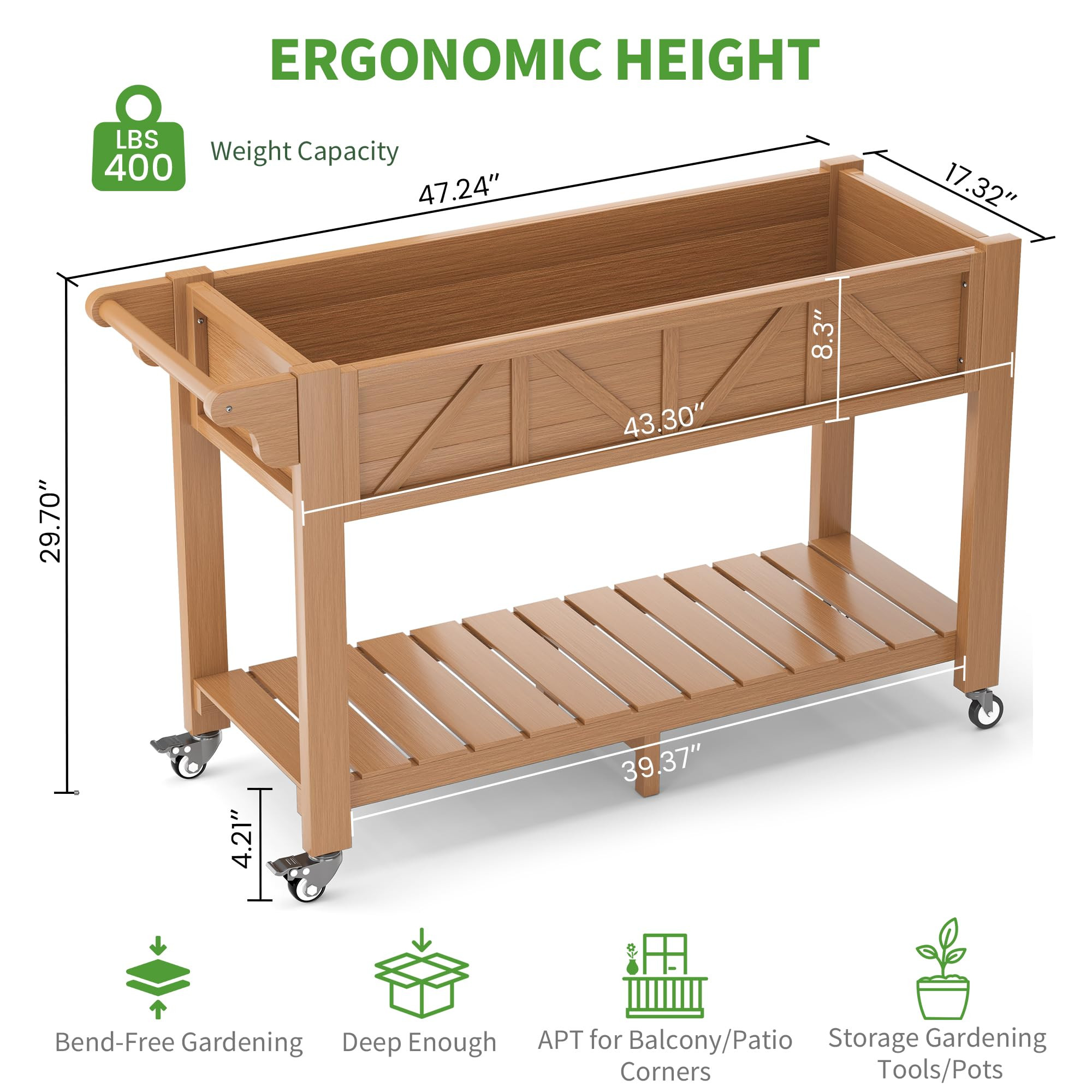 HIPS All-Weather Raised Garden Bed with Legs,47.2"L x 17.3"W x 29.7"H Large Elevated Planter Box ... | Amazon (US)