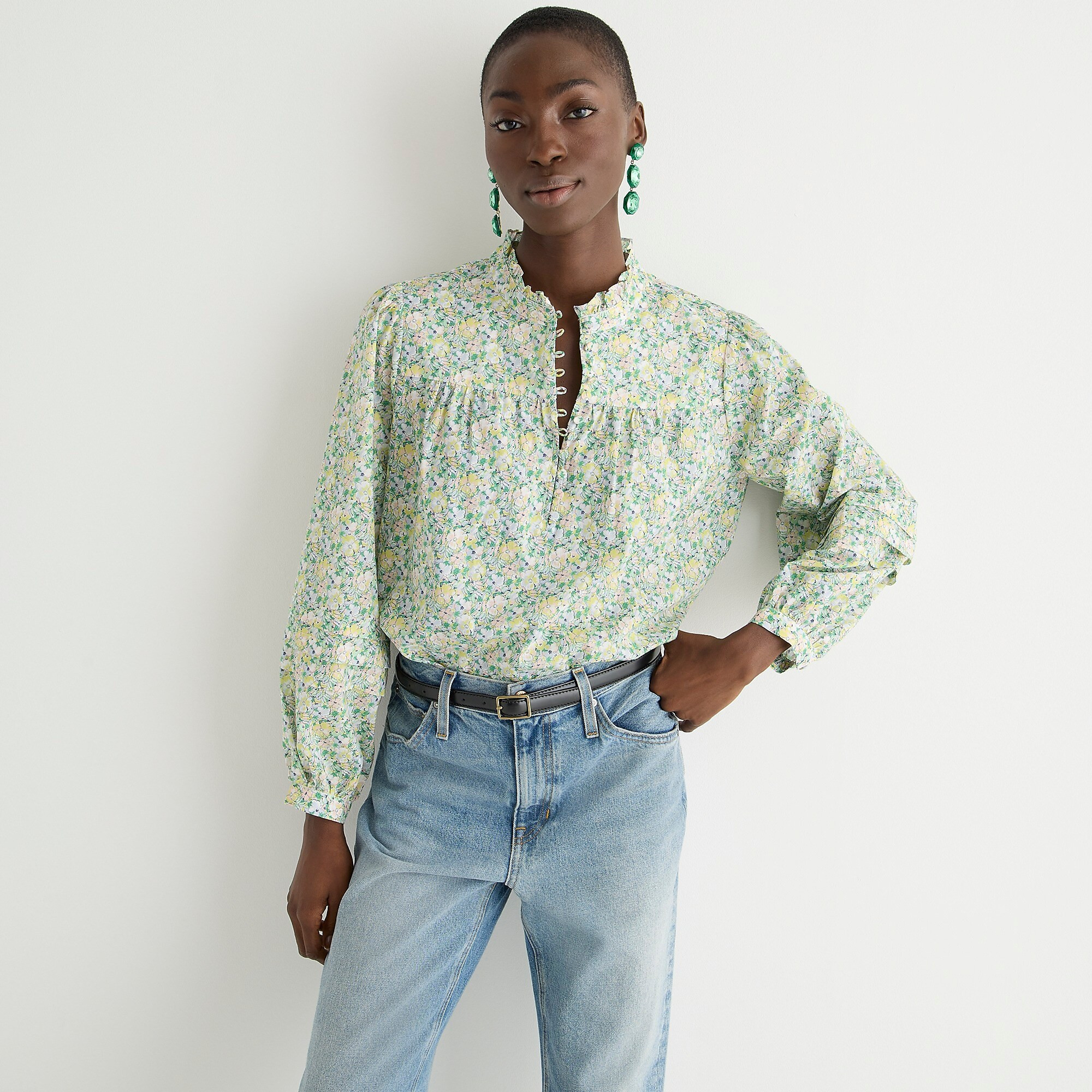 Button-front ruffleneck popover in Liberty® Colour Fields fabric | J. Crew US