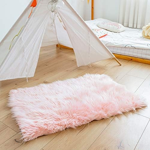 Super Soft Pink Faux Fur Area Rugs, Fuzzy Fluffy Sheepskin Carpet, Shaggy Furry Floor Mat for Nur... | Amazon (US)