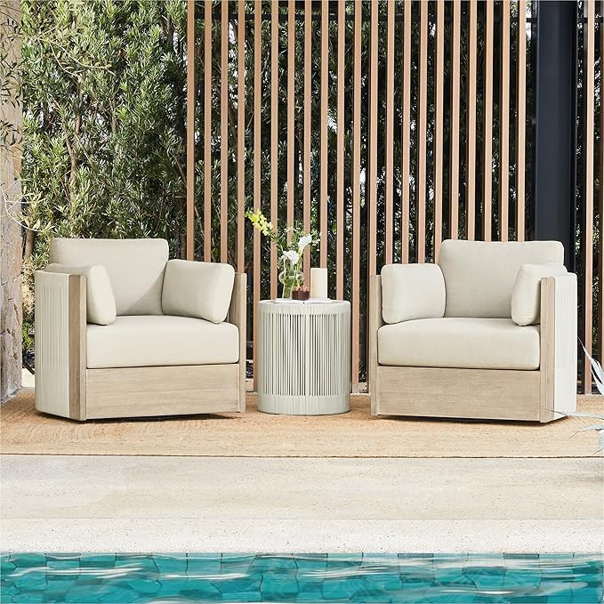 CHITA 3 Pieces Boho Patio Rattan Bistro Set, Outdoor Wicker Furniture Swivel Chairs & Side Table ... | Amazon (US)