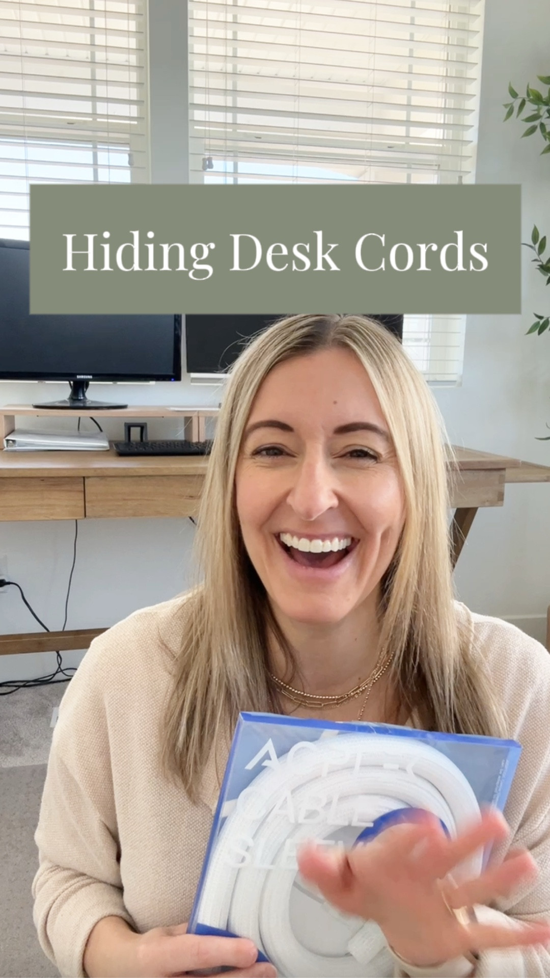 No one asked, but yes, I do sleep better knowing the desk cords are hidden. 😅

Our new office desk has an open back (aka cord chaos waiting to happen), but a few easy tools made all the difference:
✔️ Cable ties
✔️ A surge protector
✔️ White cord sleeves that vanish against our white walls

This reel shows how I tucked everything away so the workspace feels calm, clean, and cozy, just how I like it.

#cordmanagement #desksetup #officespace #organizationhack #homedecorideas #cozyhome


#LTKHome #LTKFamily #LTKFindsUnder50