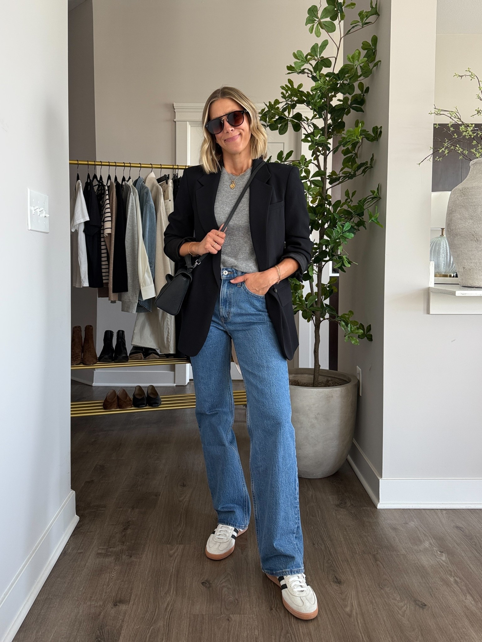 Wearing 25/regular jeans, small cashmere tee, 4 blazer, sneakers tts 

#LTKOver40 #LTKStyleTip #LTKFindsUnder100