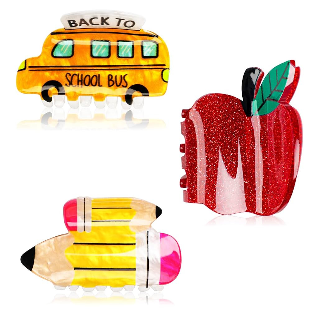 3 Pcs Apple Pencil and School Bus Claw Clips Back to School Hair Clips for Gifts Decorations | Amazon (US)