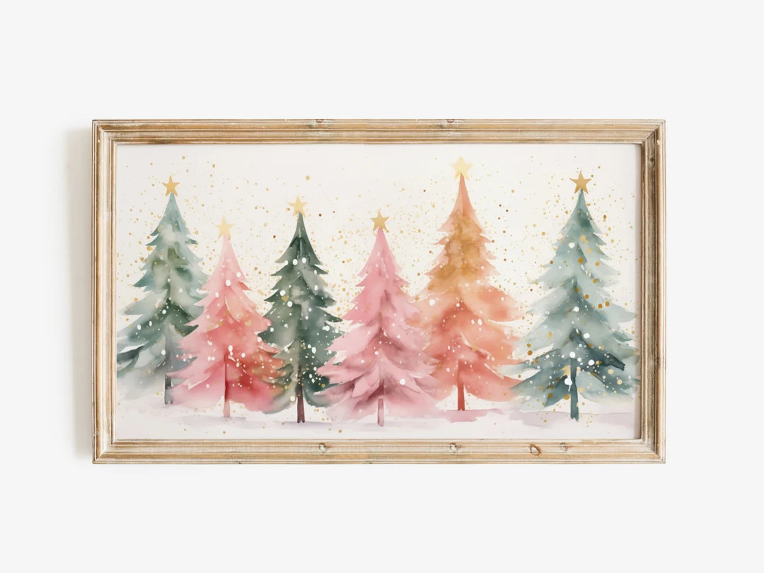 Colorful Christmas Tree Frame TV Art: Pink Holiday Decor (Digital Download) | Etsy (US)