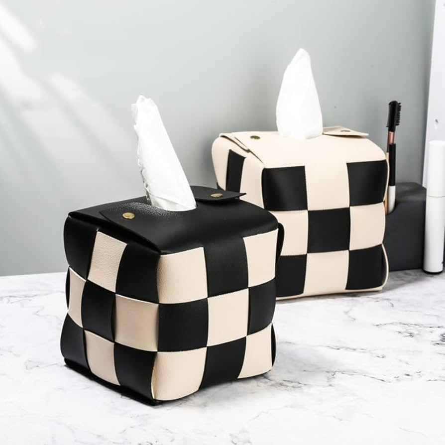 Checkered Tissue Box Cover, US Size Square Tissue Box Holder PU Leather Decorative Tissue Storage... | Amazon (US)