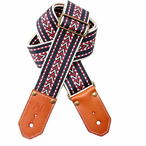 Nefelibata Cool Woven Guitar Strap-Cotton Guitar Straps with Thicked First Layer Vegetable Tanned Cowhide Leather Ends for Acoustic, Bass, Electric, Gift for Your Love Guitarists (Arrow Weaving) | Amazon (US)