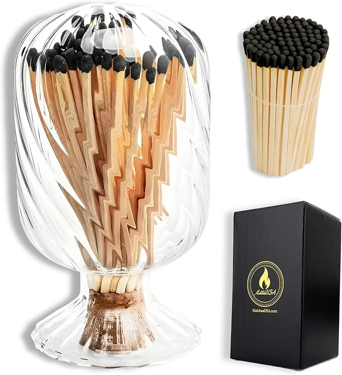 Includes Matches! | Helix Shaped Glass Matches Cloche | Spiral Decorative Match Holder Jar for Ca... | Amazon (US)