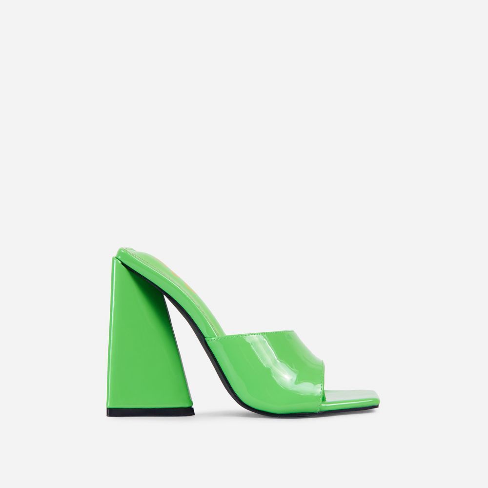 Avalon Square Peep Toe Sculptured Flared Block Heel Mule In Green Patent | EGO Shoes (US & Canada)