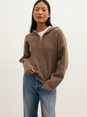 Sia Boucle Half Zip Knit Hoodie - Mocha | Pretty Lavish (UK)