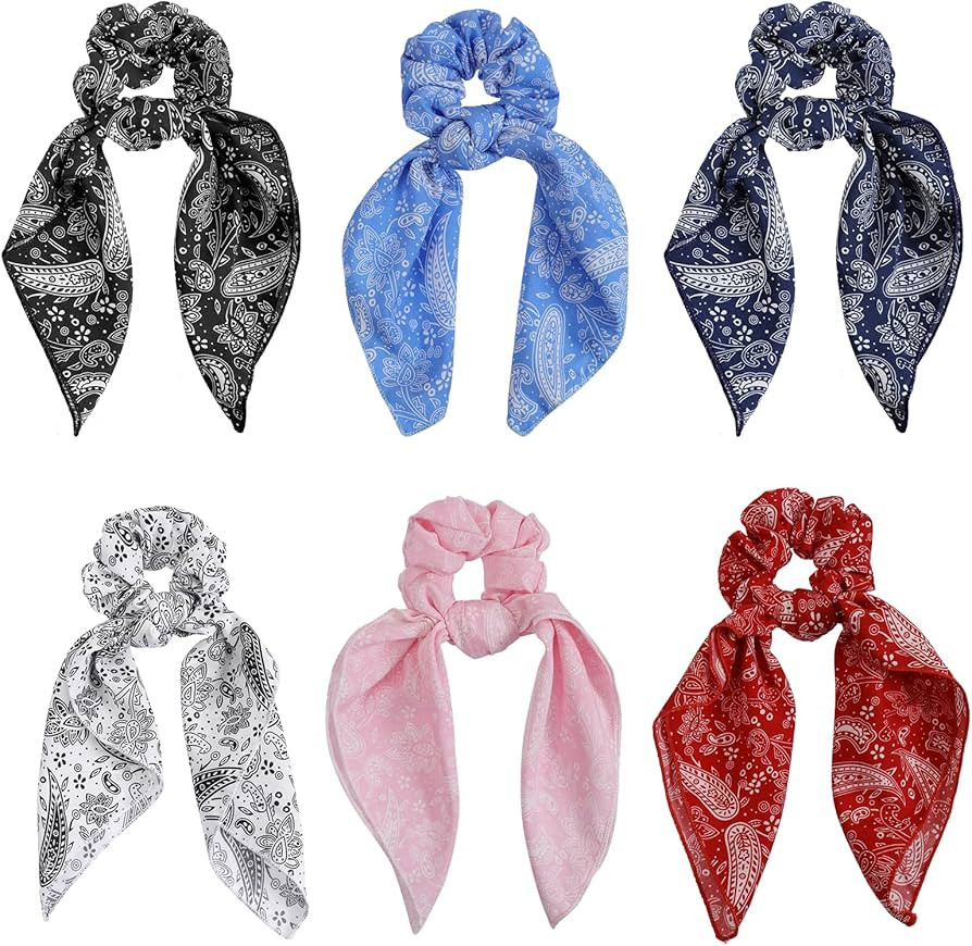 Hair Scrunchie Scarf Bow Scrunchies Chiffon Bandana Scrunchies for Women Girls, 6PCS , 2 in 1 Des... | Amazon (US)