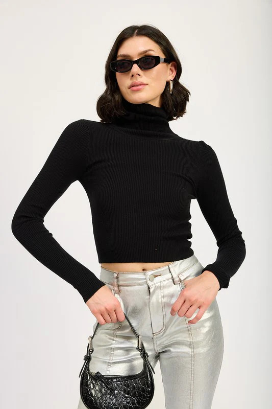 TURTLE NECK LONG SLEEVE TOP BLACK / M | Casual Chic Boutique
