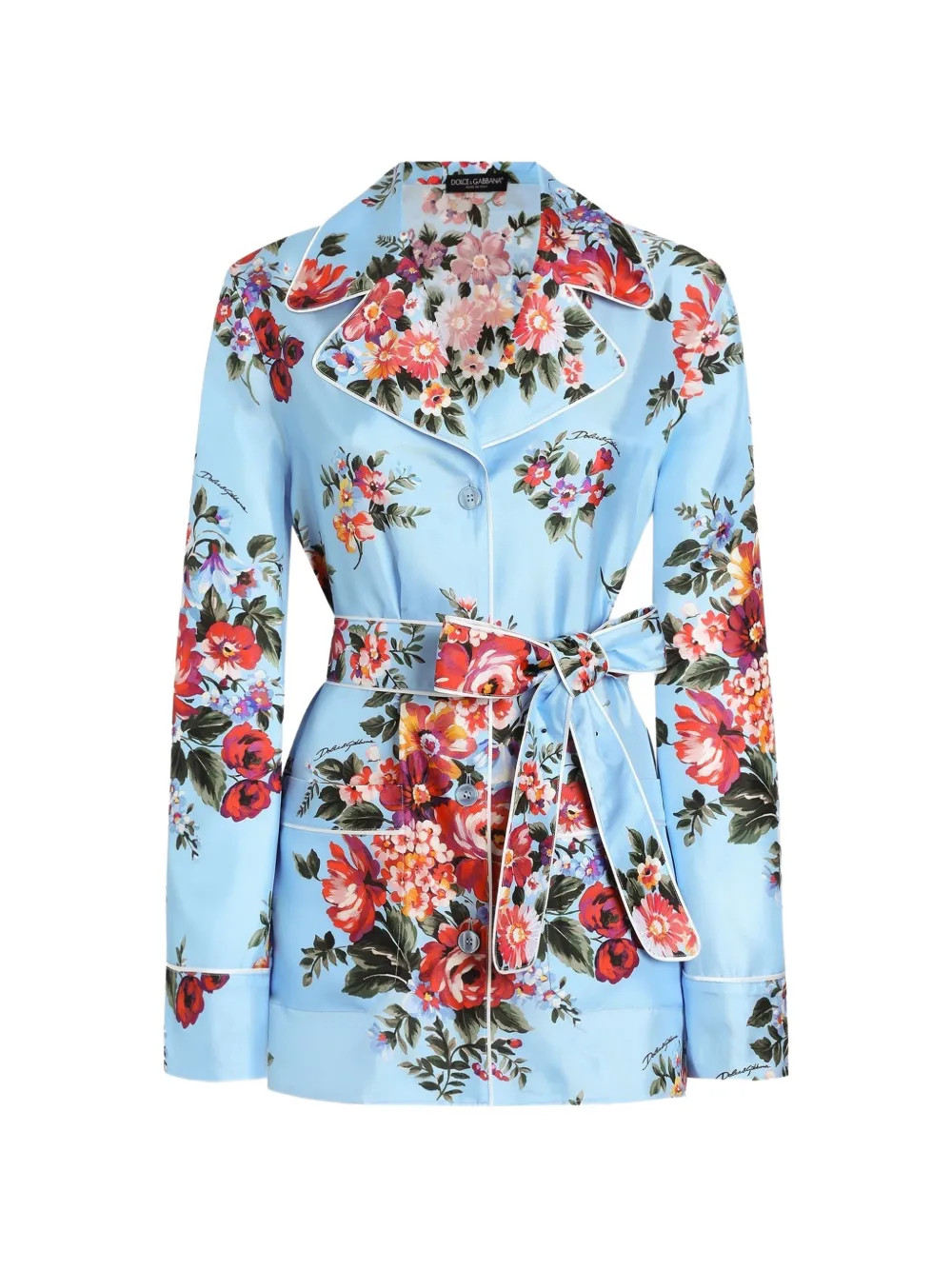 Dolce & Gabbana Flower bouquet-print Silk Vanity Shirt | Blue | FARFETCH | Farfetch Global