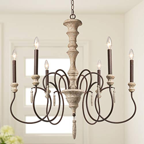 LALUZ Farmhouse Chandelier, French Country Chandelier for Dining Room, 6-Light, Handmade Distressed  | Amazon (US)