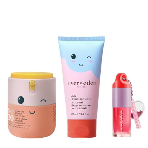 Evereden Happy Morning DUO & Kids Lip Gloss | Kids Skin Care Cloud Face Wash + SPF 20 Mineral Face Cream & Kids Tinted Non Toxic Lip Gloss| Easy-to-Use Skincare for Kids | Amazon (US)