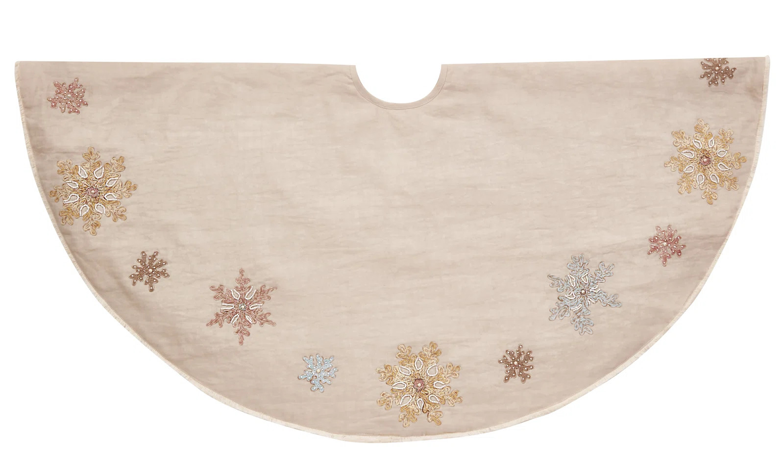 Handmade Christmas Tree Skirt in Natural Linen - Pastel Snowflakes - 60" | Wayfair North America