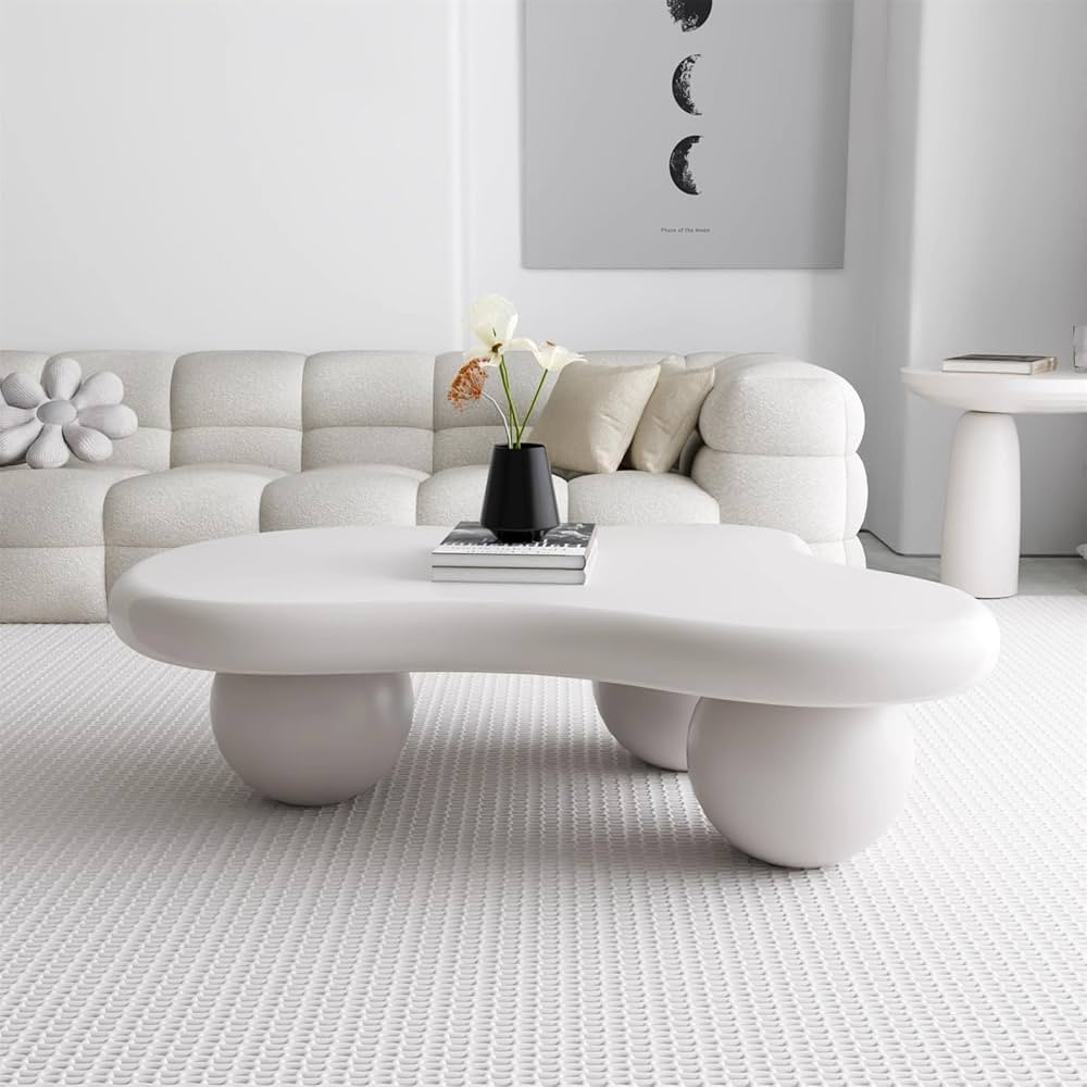 Cream White Cloud Coffee Table - 47.2 Inch Modern and Cute Irregular End Table with 3 Legs for Li... | Amazon (US)