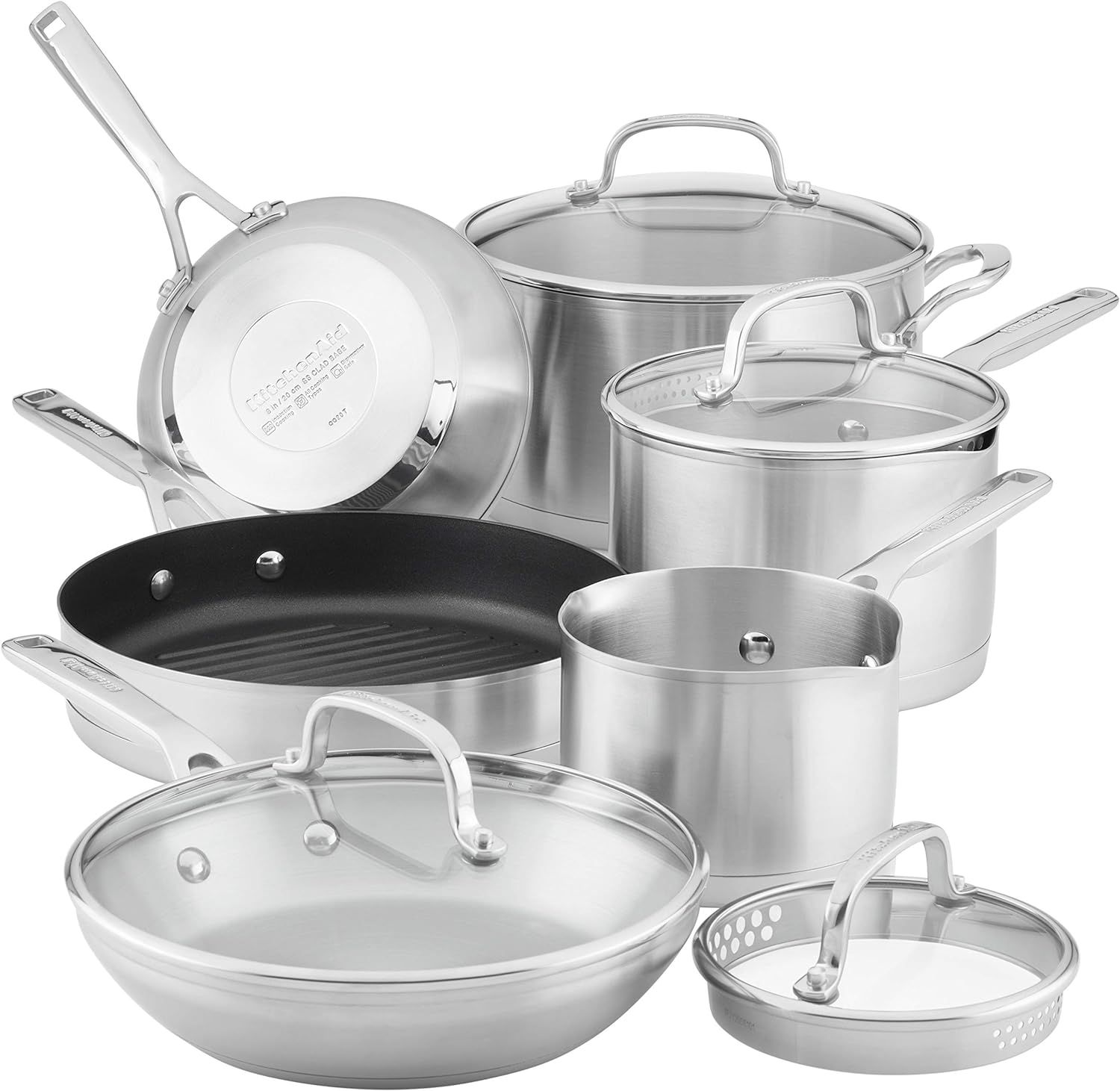 KitchenAid 3-Ply Base Stainless Steel Cookware Pots and Pans Set, 10 Piece, Brushed Stainless | Amazon (US)