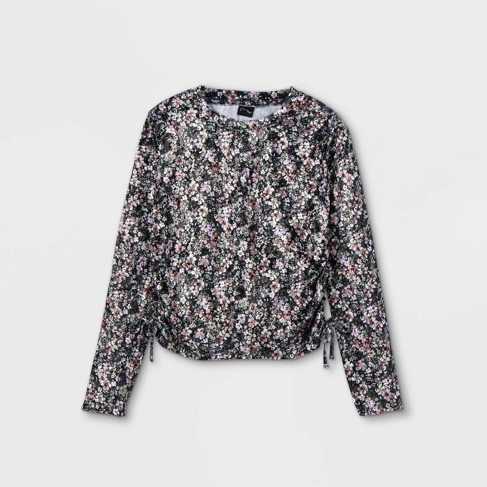 Girls' Side Cinch Long Sleeve T-Shirt - art class™ Black/Cream M | Target