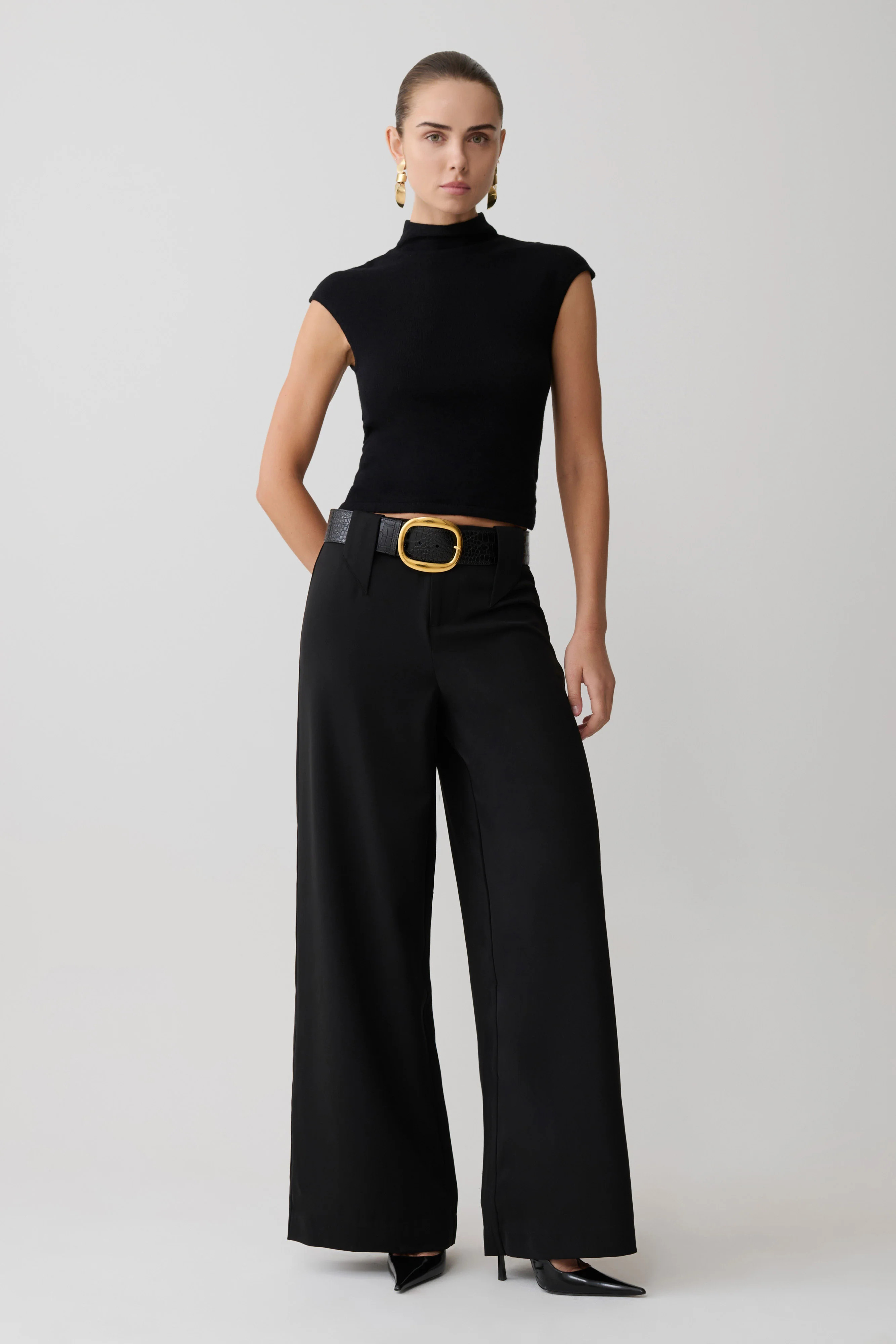 Arlo Wide Leg Suiting Trouser - Black | Meshki (APAC)