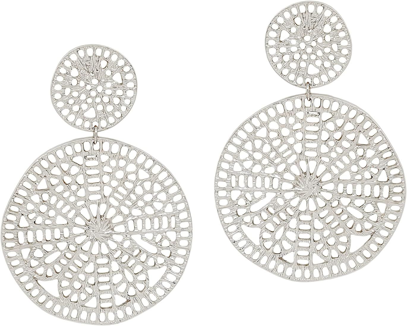 KALLACALLA Filigree Post Earrings, Geometric Earrings, Drop Gold Earrings, Dangle Earrings (Silver) | Amazon (US)