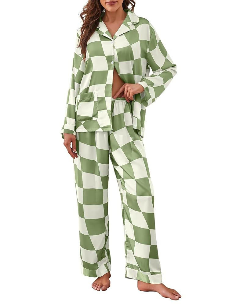 Brosloth Womens Silk Pajamas Button Up Pajama Soft Long Sleeve Satin Printed Loungewear Set | Amazon (US)