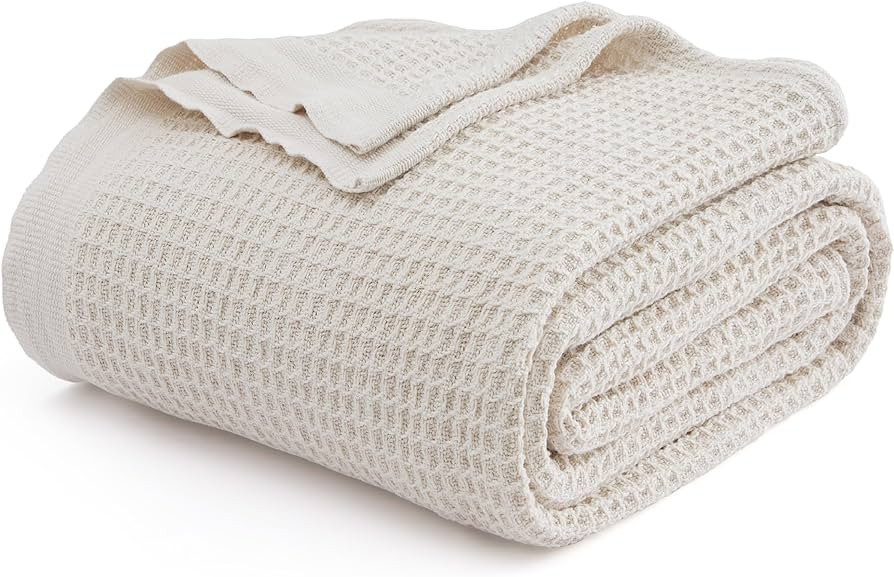 Bedsure 100% Cotton Blanket Queen Size for Bed - Breathable and Soft, Waffle Weave Blanket for Su... | Amazon (US)