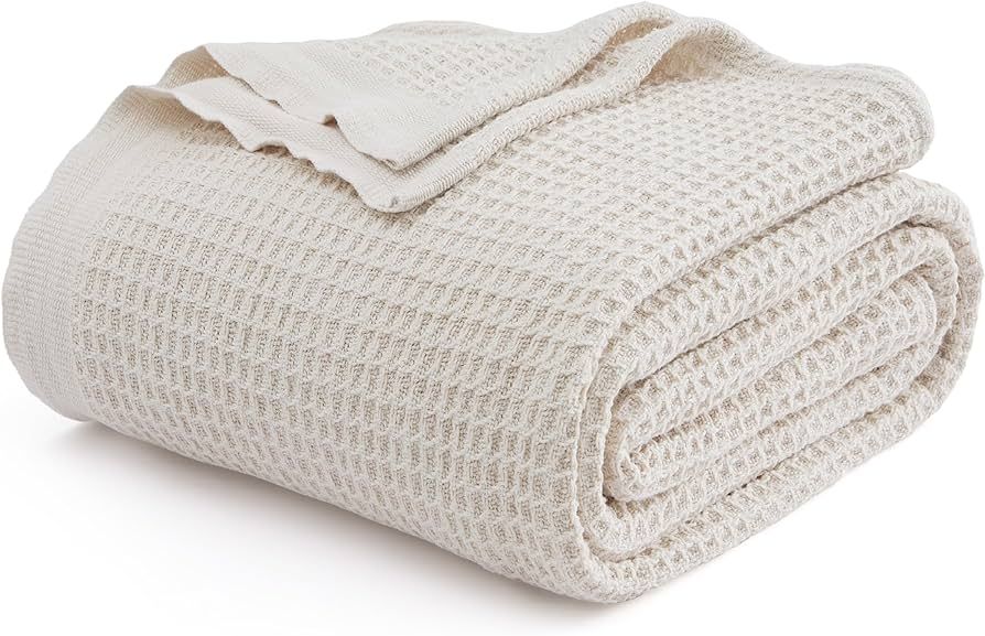 Bedsure 100% Cotton Blankets Queen Size for Bed - Waffle Weave Blankets for Summer, Lightweight a... | Amazon (US)