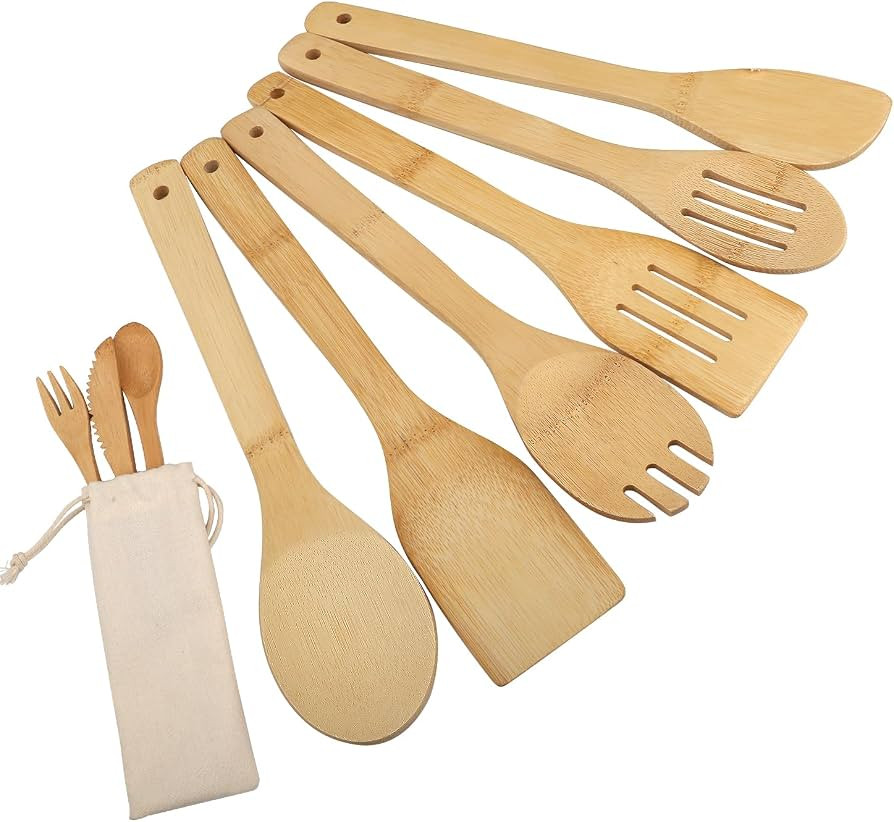 6-Piece Bamboo Wooden Spoons for Cooking Wood Spatula Spoon Nonstick Kitchen Utensil Set with 3-P... | Amazon (US)