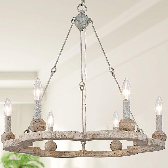 LOG BARN Farmhouse Chandelier for Dining Room, Wagon Wheel Chandelier Light Fixture, 6-Light, 23.... | Amazon (US)